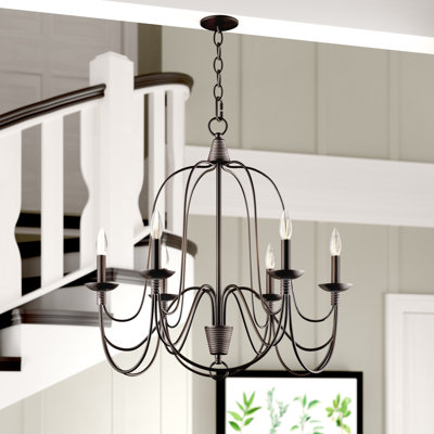 August Grove Pavon 5 Light Candle Style Wagon Wheel Chandelier August Grove Pavon 5 Light Candle Style Wagon Wheel Chandelier